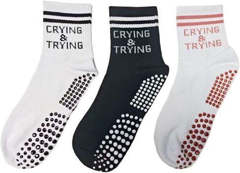 Pilates Socks for Women, Non Slip Grippy Yoga Crew Socks for Barre Hospital Exercise Workout Slipper Socks 3 Pairs in Saudi Arabia