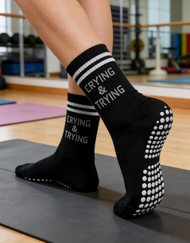 Pilates Socks for Women, Non Slip Grippy Yoga Crew Socks for Barre Hospital Exercise Workout Slipper Socks 3 Pairs in Saudi Arabia