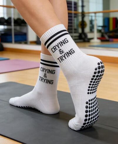 Pilates Socks for Women, Non Slip Grippy Yoga Crew Socks for Barre Hospital Exercise Workout Slipper Socks 3 Pairs in Saudi Arabia