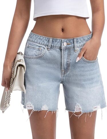 Women's High Waisted Raw Hem Ripped Jean Shorts Distressed Casual Summer Style（Size Runs Small） in Saudi Arabia