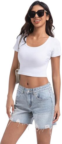 Women's High Waisted Raw Hem Ripped Jean Shorts Distressed Casual Summer Style（Size Runs Small） in Saudi Arabia