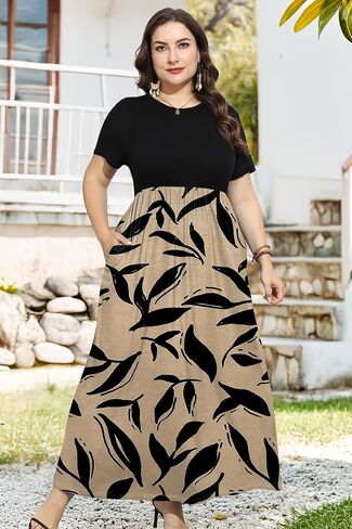 Fashion Women Casual Summer Dresses Crew Neck Plus Size Skin Friendly Dresses 1XL-5XL Dress for Curvy Women Ladies in Saudi Arabia