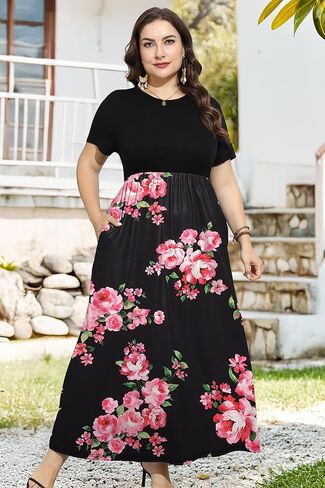 Fashion Women Casual Summer Dresses Crew Neck Plus Size Skin Friendly Dresses 1XL-5XL Dress for Curvy Women Ladies in Saudi Arabia