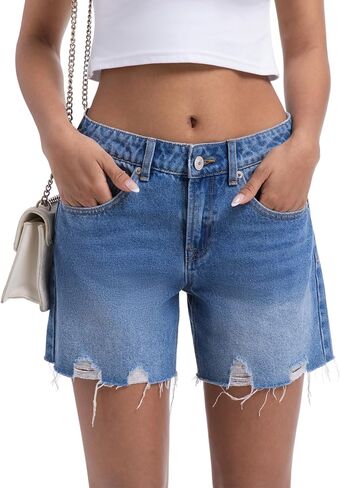 Women's High Waisted Raw Hem Ripped Jean Shorts Distressed Casual Summer Style（Size Runs Small） in Saudi Arabia