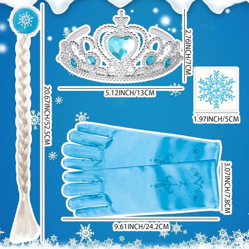 Princess Dress Up Accessories Set Ice Queen Jewelry Hair Kit Wig Braid Crown Gloves Necklace Bracelet Earrings Ring Snowflake Stickers in Kuwait