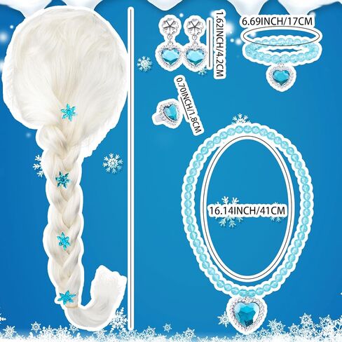 Princess Dress Up Accessories Set Ice Queen Jewelry Hair Kit Wig Braid Crown Gloves Necklace Bracelet Earrings Ring Snowflake Stickers in Kuwait