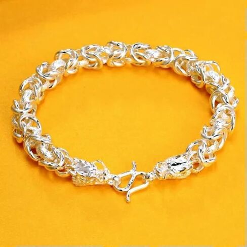 Pure 999 Fine Silver Chain Men Women Carved Byzantine Dragon Head Bracelet-8mm, 22g,8.3inch in Saudi Arabia