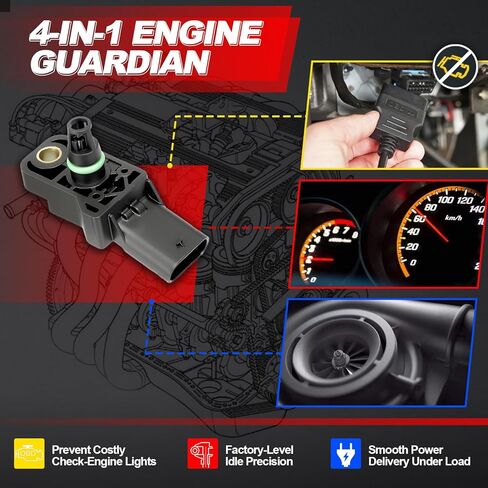 MAP Sensor Manifold Absolute Pressure: Compatible with Audi A4 2021-23 L4 2.0L, A5 2021-23 L4 2.0L, Q5 2018-23 L4 2.0L; VW Atlas 2018-23 L4 2.0L, Golf 2015-19 L4 1.8L, GTI 2015-23 L4 2.0L in Kuwait