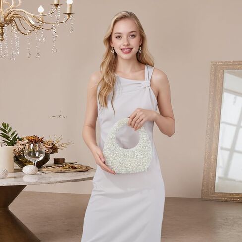 Oweisong White Pearl Clutch Purse for Women Formal Bride Evening Bag Beaded Handbag Tote Wallet for Party Wedding in Saudi Arabia
