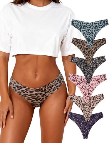 6 PCS Women Seamless Low Rise Leopard Print Thongs, Soft Stretch Smooth Touch Underwear Bold Pattern Style Panties in Saudi Arabia