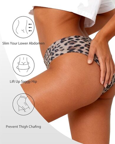 6 PCS Women Seamless Low Rise Leopard Print Thongs, Soft Stretch Smooth Touch Underwear Bold Pattern Style Panties in Saudi Arabia