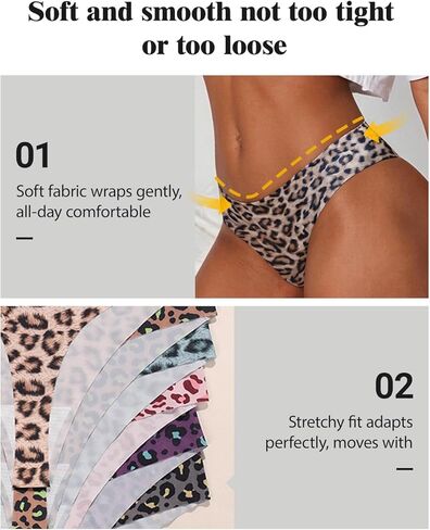 6 PCS Women Seamless Low Rise Leopard Print Thongs, Soft Stretch Smooth Touch Underwear Bold Pattern Style Panties in Saudi Arabia