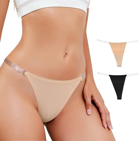 2 Pcs Seamless Cotton G String Thongs For Women Clear Strap No show Women G-String Underwear Gstring in Kuwait