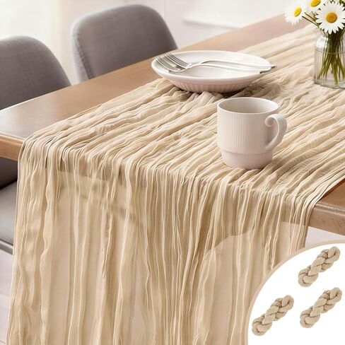 مفرش طاولة من القماش القطني الوردي المغبر من Booque Valley بطول 10 أقدام، قماش شفاف من الشاش المتجعد فائق النعومة لحفلات استقبال المولود الجديد وحفلات أعياد الميلاد وحفلات الزفاف، مقاس 35 × 120 بوصة in Kuwait