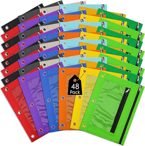 48 حزمة من حقيبة أقلام الرصاص المكونة من 3 حلقات من القماش الشبكي بسحاب حافظة أقلام رصاص بألوان متنوعة وحقيبة أقلام رصاص وحقيبة بسحاب للمدرسة والمكتب ومستلزمات تخزين أدوات الكتابة، 6 ألوان in Kuwait