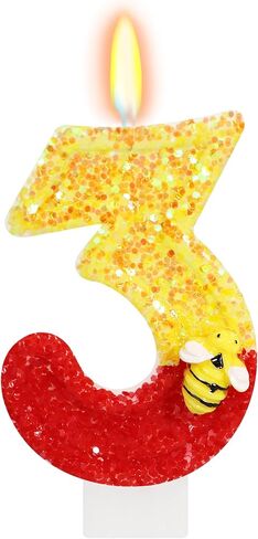Cartoon Honey Bear Birthday Number 1 Candle, Glitter Cute Bee Cake Topper, Red Yellow Baby Bear 1st Birthday Decorations for Kids Party Supplies in Saudi Arabia