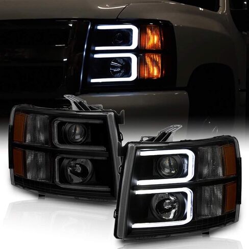 ACANII - For 2007-2013 Chevy Silverado 1500 2500 3500 Black Smoked LED Tube Projector Headlights Pair Set Left+Right in Saudi Arabia