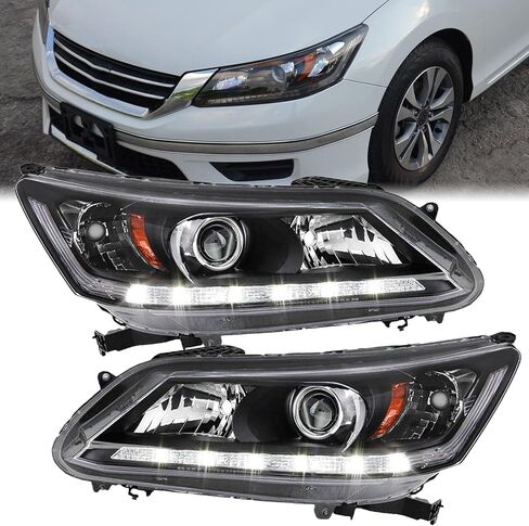 مجموعة المصابيح الأمامية الهالوجين مع LED DRL متوافقة مع 2013 2014 2015 Honda Accord ذات 4 أبواب سيدان للمصابيح الأمامية للسائق وجانب الركاب HO2502156 HO2503156 in Saudi Arabia