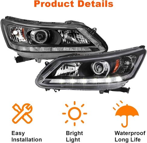 مجموعة المصابيح الأمامية الهالوجين مع LED DRL متوافقة مع 2013 2014 2015 Honda Accord ذات 4 أبواب سيدان للمصابيح الأمامية للسائق وجانب الركاب HO2502156 HO2503156 in Saudi Arabia