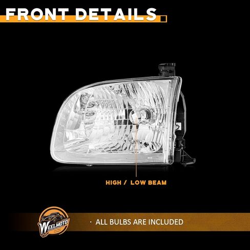 WEELMOTO Headlights Compatible with 2000-2004 Tundra (Double Cab Models ONLY), Headlight For 2001 2002 2003 2004 Sequoia Replacement Automotive Headlamp Chrome Housing Amber Reflector with Bulbs in Saudi Arabia