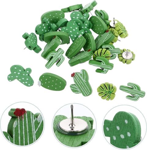 30 Pcs Green Decorative Thumb Tacks, Fun Push Pins Cute, Plant Pins Cactus, Green Plants for Good Mood Pushpin, Pins for Cork Board, Cute Push Pins for Corkboard, Thoughtful Gift in Saudi Arabia