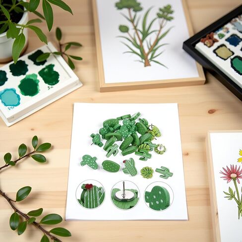 30 Pcs Green Decorative Thumb Tacks, Fun Push Pins Cute, Plant Pins Cactus, Green Plants for Good Mood Pushpin, Pins for Cork Board, Cute Push Pins for Corkboard, Thoughtful Gift in Saudi Arabia