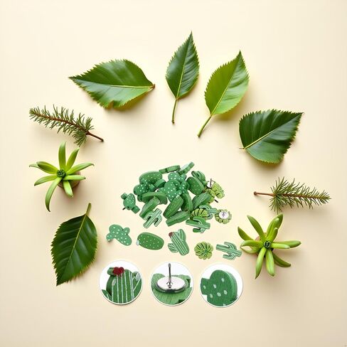 30 Pcs Green Decorative Thumb Tacks, Fun Push Pins Cute, Plant Pins Cactus, Green Plants for Good Mood Pushpin, Pins for Cork Board, Cute Push Pins for Corkboard, Thoughtful Gift in Saudi Arabia
