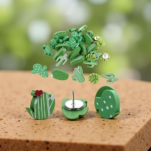 30 Pcs Green Decorative Thumb Tacks, Fun Push Pins Cute, Plant Pins Cactus, Green Plants for Good Mood Pushpin, Pins for Cork Board, Cute Push Pins for Corkboard, Thoughtful Gift in Saudi Arabia