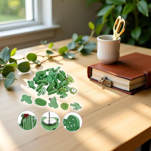 30 Pcs Green Decorative Thumb Tacks, Fun Push Pins Cute, Plant Pins Cactus, Green Plants for Good Mood Pushpin, Pins for Cork Board, Cute Push Pins for Corkboard, Thoughtful Gift in Saudi Arabia