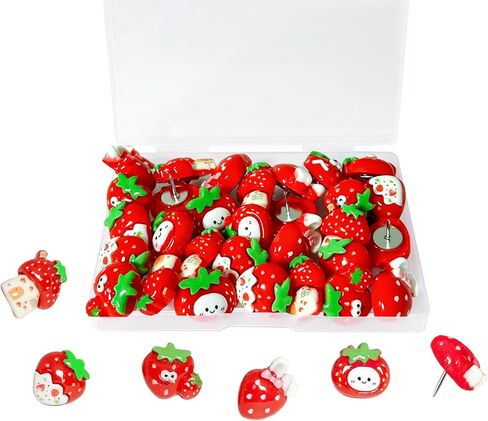30 PCS Cute Push Pins, Five Mixed Strawberry Themed Thumbtacks, Used for Advertising Decoration Push Pins, Suitable for Photo Wall Nails, Soft Wood Board Paper, Featured Wall Whiteboards in Saudi Arabia