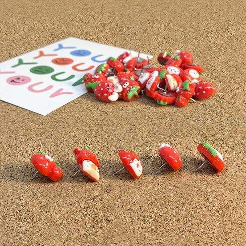 30 PCS Cute Push Pins, Five Mixed Strawberry Themed Thumbtacks, Used for Advertising Decoration Push Pins, Suitable for Photo Wall Nails, Soft Wood Board Paper, Featured Wall Whiteboards in Saudi Arabia