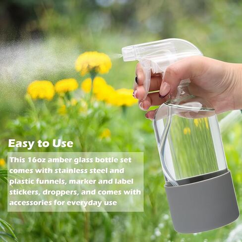 زجاجات رذاذ زجاجية سعة 16 أونصة، زجاجات رذاذ فارغة قابلة لإعادة الاستخدام، زجاجات رذاذ زجاجية للتنظيف، حاويات قابلة لإعادة الملء مع فوهات رش للتنظيف، منظف النوافذ، العناية بالشعر، زهور 12 عبوة in Kuwait