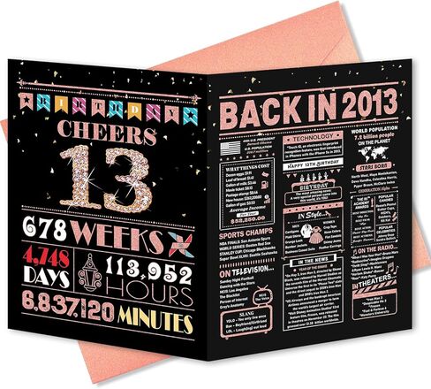 بطاقة عيد الميلاد الثالث عشر، زينة عيد الميلاد الثالث عشر للفتيات، هدايا مضحكة للابنة، مرة أخرى في عام 2013، بطاقة ذهبية وردية in Kuwait