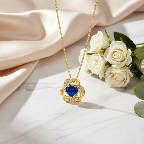 Midari 18K Gold Love Knot Necklace Love Knot Pendant Necklace with 12 Months Birthstones I Love You Forever Jewelry Gifts for Women Mom Her in Saudi Arabia