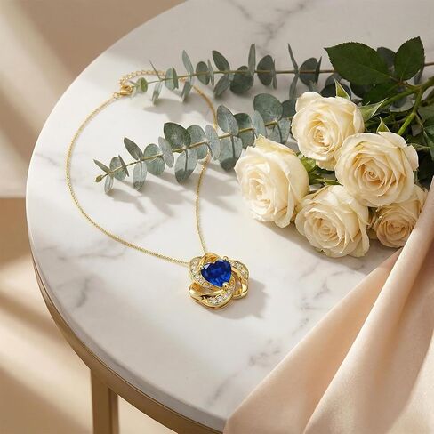 Midari 18K Gold Love Knot Necklace Love Knot Pendant Necklace with 12 Months Birthstones I Love You Forever Jewelry Gifts for Women Mom Her in Saudi Arabia