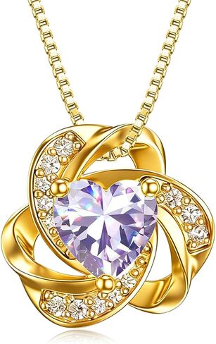 Midari 18K Gold Love Knot Necklace Love Knot Pendant Necklace with 12 Months Birthstones I Love You Forever Jewelry Gifts for Women Mom Her in Saudi Arabia