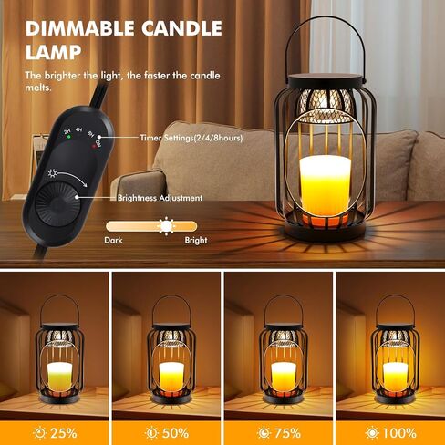 مصباح تدفئة الشمع مع مؤقت ووظيفة عكس الضوء - فانوس شمع معلق عتيق لتدفئة الشمع لمصباح شموع برطمان 3 فتيل/كبير لديكور المنزل المزرعة، هدية للنساء والأم in Kuwait