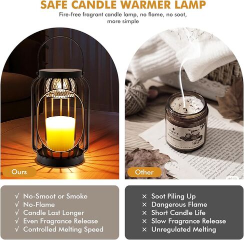مصباح تدفئة الشمع مع مؤقت ووظيفة عكس الضوء - فانوس شمع معلق عتيق لتدفئة الشمع لمصباح شموع برطمان 3 فتيل/كبير لديكور المنزل المزرعة، هدية للنساء والأم in Kuwait