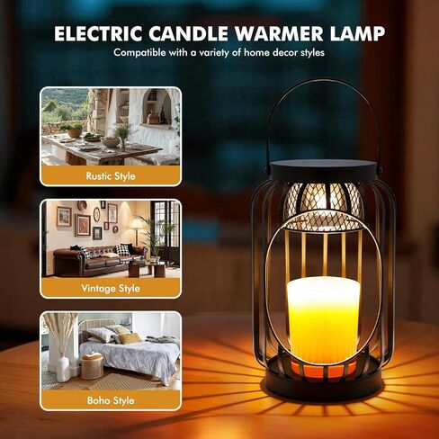 مصباح تدفئة الشمع مع مؤقت ووظيفة عكس الضوء - فانوس شمع معلق عتيق لتدفئة الشمع لمصباح شموع برطمان 3 فتيل/كبير لديكور المنزل المزرعة، هدية للنساء والأم in Kuwait