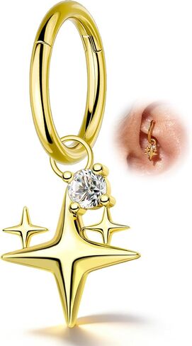 أقراط COCHARM Clicker Rook، 16 جرام مطلية بالذهب ثقب المجوهرات، أقراط متدلية على شكل نجمة هيليكس 6/8 مم in Saudi Arabia