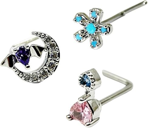 مكعب زركونيا زهرة القلب القمر ترصيع L على شكل حلقات الأنف للنساء 0.8 مم الفولاذ الجراحي هيبوالرجينيك ثقب المجوهرات تشيكوسلوفاكيا العصرية فريدة من نوعها هدايا لذيذة لها in Kuwait