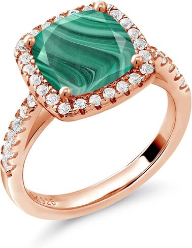 18K Rose Gold Plated Silver Gemstone Birthstone and White Moissanite Halo Solitaire Engagement Ring for Women | Cushion 8MM with Round Accents | Wedding Anniversary Promise Gold Ring | Sizes 5-9 in Saudi Arabia
