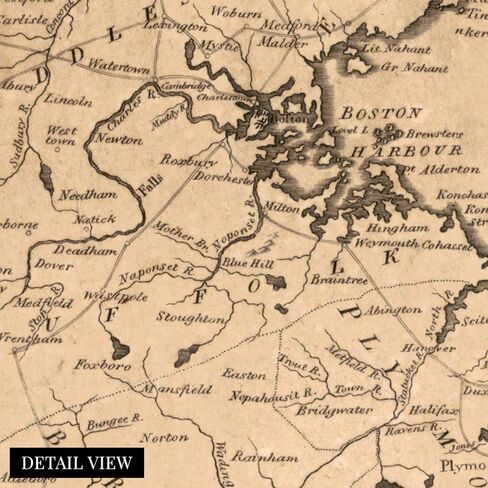 خريطة HISTORIX Vintage 1796 لولاية ماساتشوستس - لوحة فنية جدارية مقاس 24 × 36 بوصة - طباعة ملصق على مستوى الدولة (مقاسان) in Kuwait