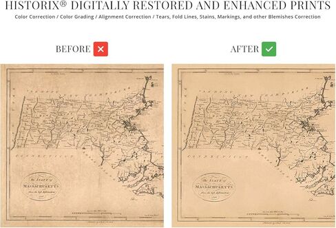خريطة HISTORIX Vintage 1796 لولاية ماساتشوستس - لوحة فنية جدارية مقاس 24 × 36 بوصة - طباعة ملصق على مستوى الدولة (مقاسان) in Kuwait