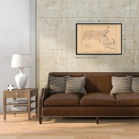 خريطة HISTORIX Vintage 1796 لولاية ماساتشوستس - لوحة فنية جدارية مقاس 24 × 36 بوصة - طباعة ملصق على مستوى الدولة (مقاسان) in Kuwait