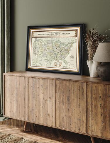 ديكورات - خريطة السفر بالولايات المتحدة الأمريكية، لوحة فنية جدارية قابلة للتخصيص على الطراز العتيق، طباعة جيكلي، إطار خشبي اختياري، مقاس القماش: 20 × 16، للمنزل أو المكتب أو عربة سكن متنقلة، جاهزة للتعليق، صنع في الولايات المتحدة الأمريكية in Kuwait