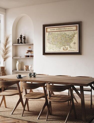 ديكورات - خريطة السفر بالولايات المتحدة الأمريكية، لوحة فنية جدارية قابلة للتخصيص على الطراز العتيق، طباعة جيكلي، إطار خشبي اختياري، مقاس القماش: 20 × 16، للمنزل أو المكتب أو عربة سكن متنقلة، جاهزة للتعليق، صنع في الولايات المتحدة الأمريكية in Kuwait