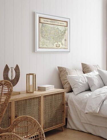 ديكورات - خريطة السفر بالولايات المتحدة الأمريكية، لوحة فنية جدارية قابلة للتخصيص على الطراز العتيق، طباعة جيكلي، إطار خشبي اختياري، مقاس القماش: 20 × 16، للمنزل أو المكتب أو عربة سكن متنقلة، جاهزة للتعليق، صنع في الولايات المتحدة الأمريكية in Kuwait