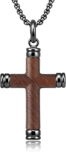 سلة عيد الفصح حشو الصليب قلادة خشبية للرجال النساء، الخشب الطبيعي الصليب المسيحي قلادة مع سلسلة الفولاذ المقاوم للصدأ، الإيمان قلادة الدينية هدية له لها in Kuwait