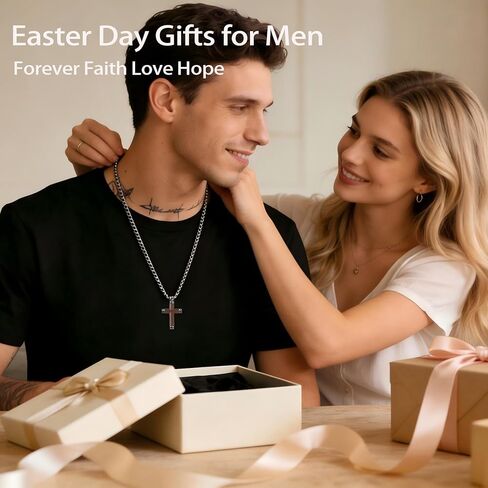 Easter Basket Stuffers Wooden Cross Necklace for Men Women, Natural Wood Christian Cross Pendant with Stainless Steel Chain, Faith Religious Necklace Gift for Him Her in Saudi Arabia